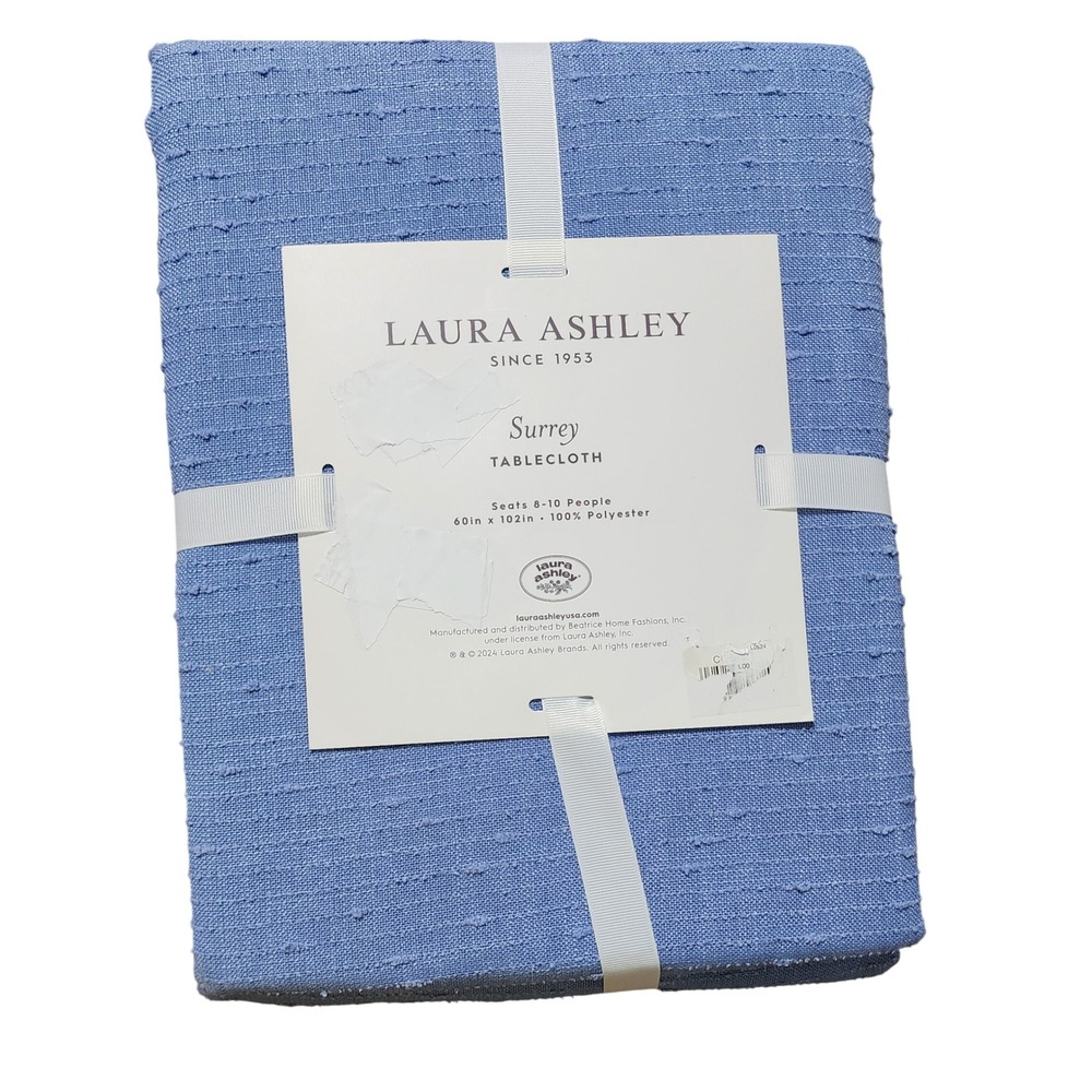 New- Laura Ashley Surrey Tablecloth Blue 60 x 102 Inch Seats 8-10